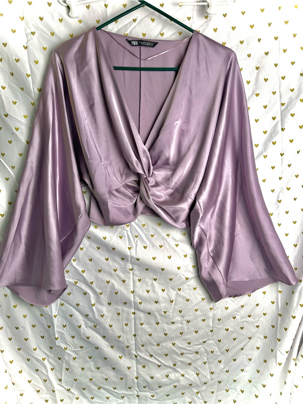 Zara Knotted Satin Effect Crop Top in lilac / lavender Medium NWOT